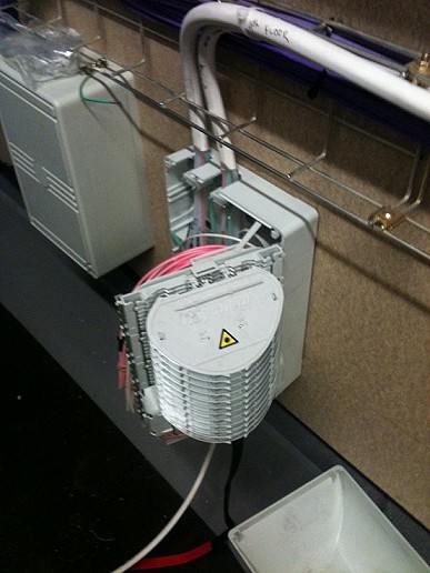 The plant room splice point where OpenReach hand off our fibre